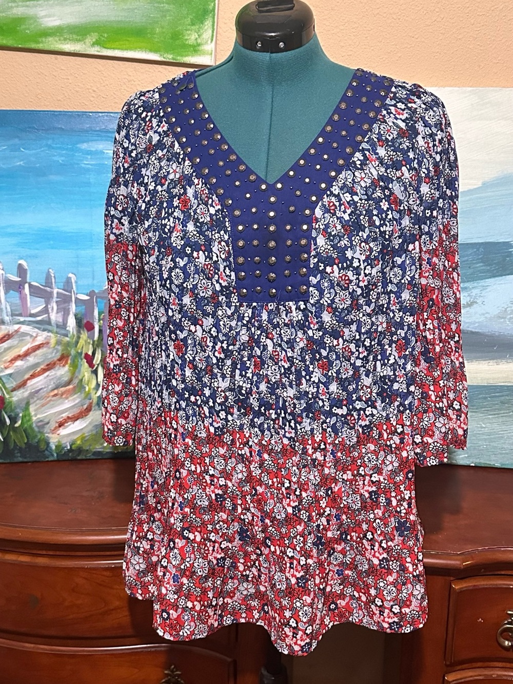 Woman Within 18/20 Floral Studded Tunic Top